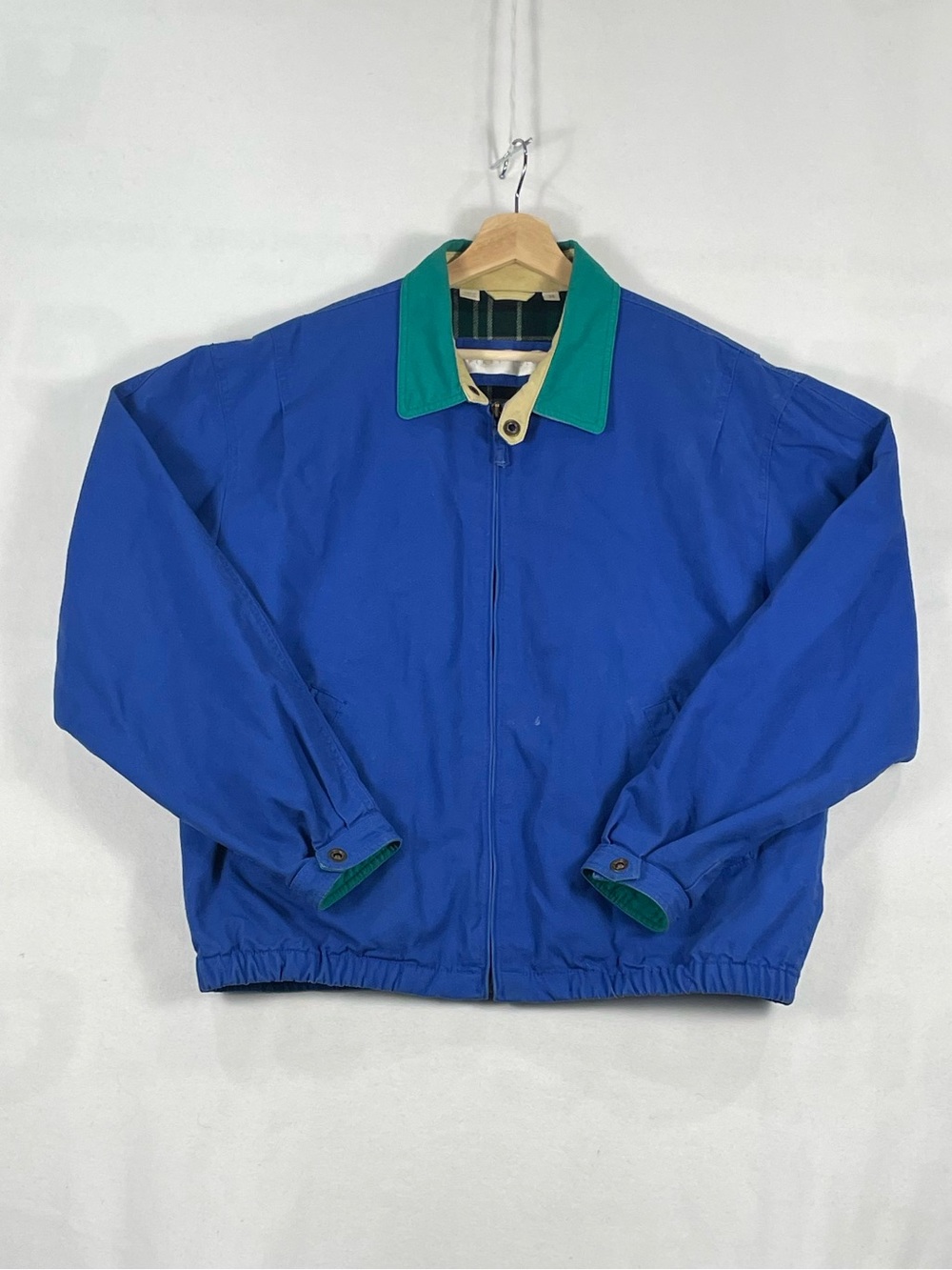 Vintage Perry Ellis Cotton Harrington Bomber Blue Jacket Plaid Lined Sz M
